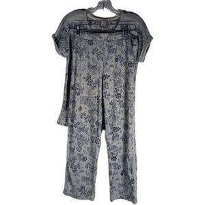 LUCKY BRAND Women's Pajama Set Size S Gray Blue Floral Super Soft Knit 2 Piece